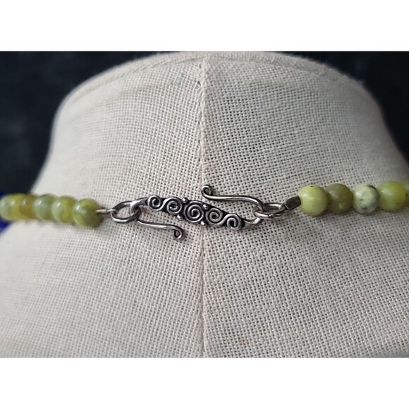 925 Sterling Silver Clasp Serpentine & Glass Beaded Necklace Vintage - Picture 6 of 10